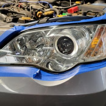Headlight restoration in progress
